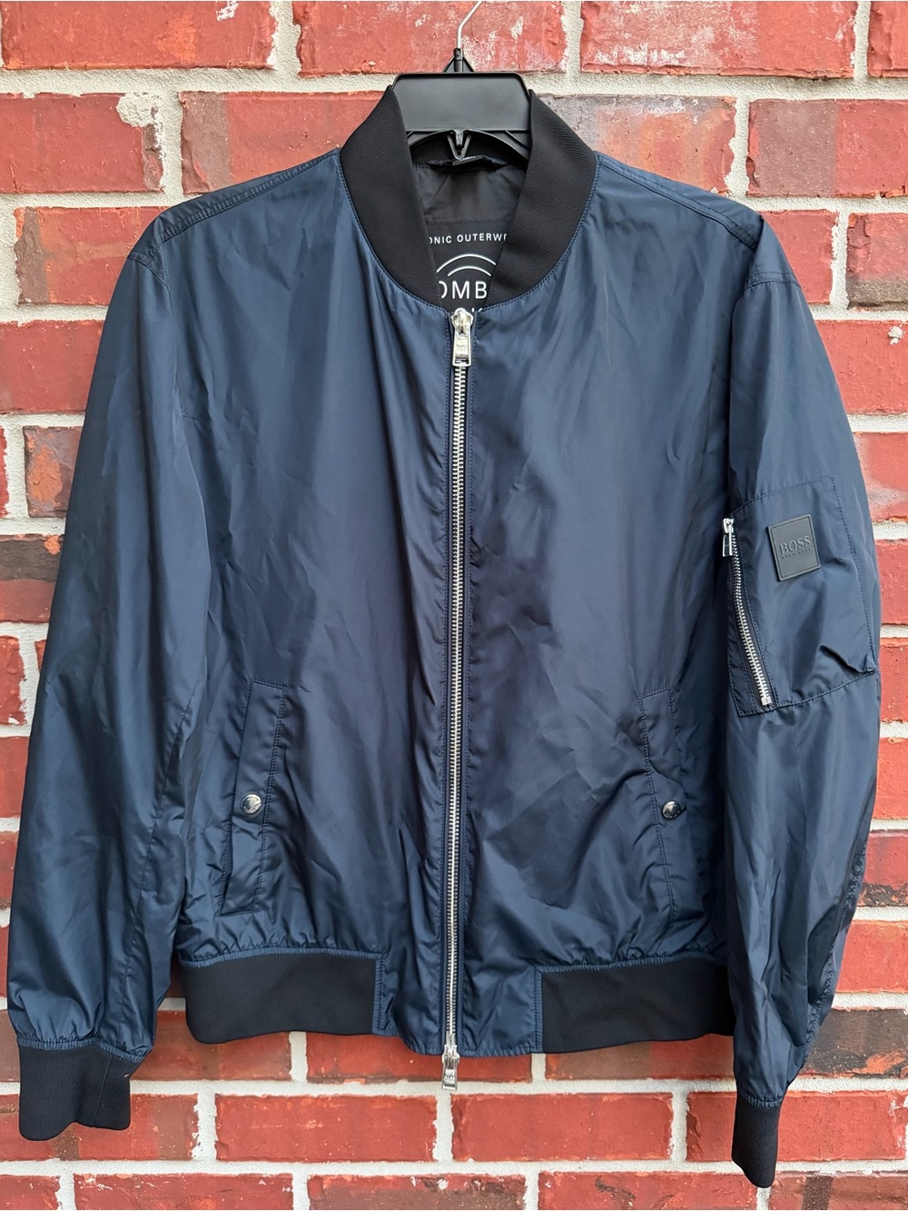 Hugo Boss Costa Men’s Sz 40R Full Zip Dark Navy Eco Insulated Bomber Jacket F7